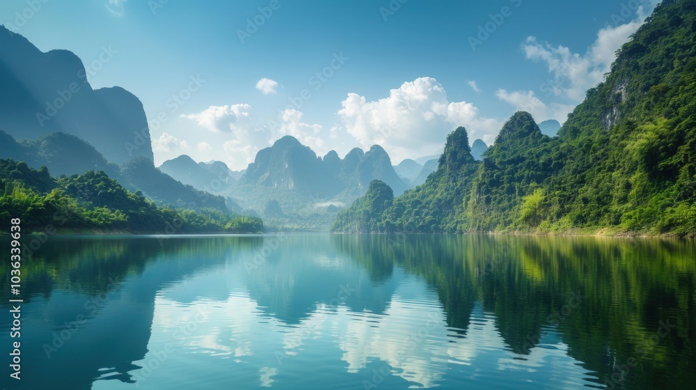 Fototapeta premium Serene Mountain Lake Reflection