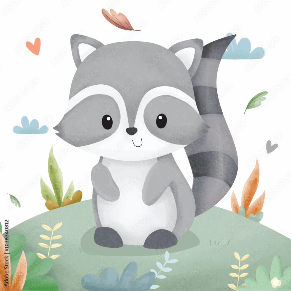 Fototapeta premium Cute Animal Racoon with background Jungle
