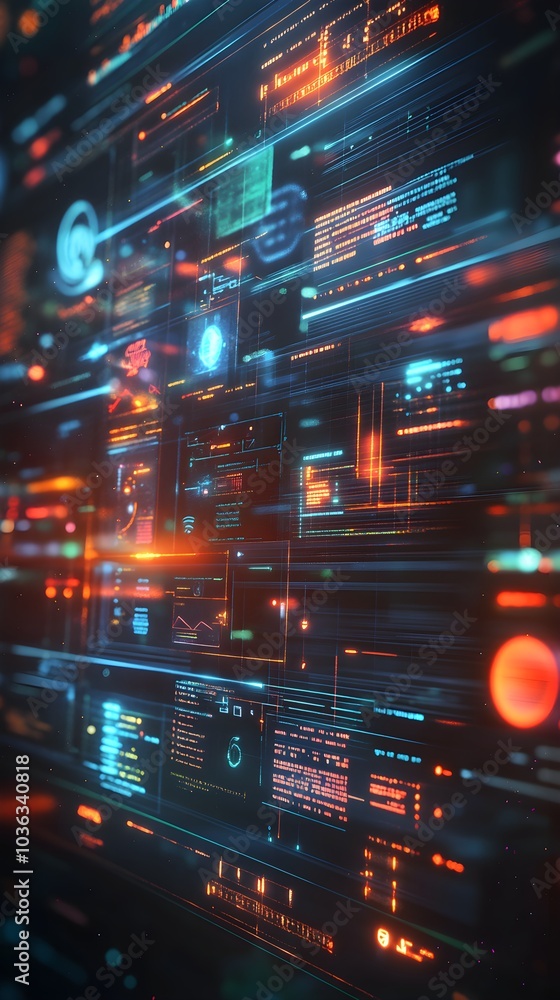 Fototapeta premium Futuristic Interface with Neon Lights and Digital Data