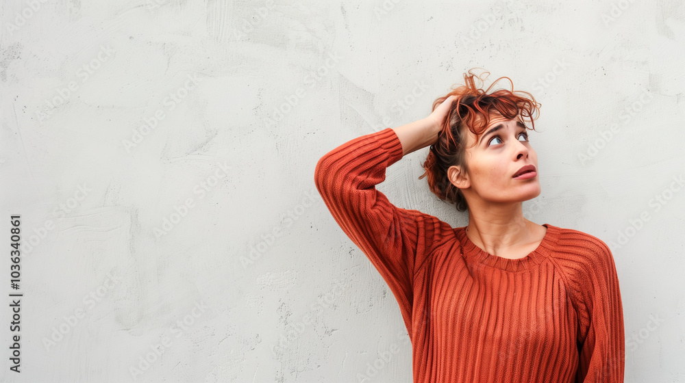 Frustrated consumer holding head, staring at blank wall with confused expression, isolated on neutral background, conveying consumer frustration and confusion.
Frustrated consumer holding head, staring at blank wall with confused expression, isolated on neutral background, conveying consumer frustration and confusion.