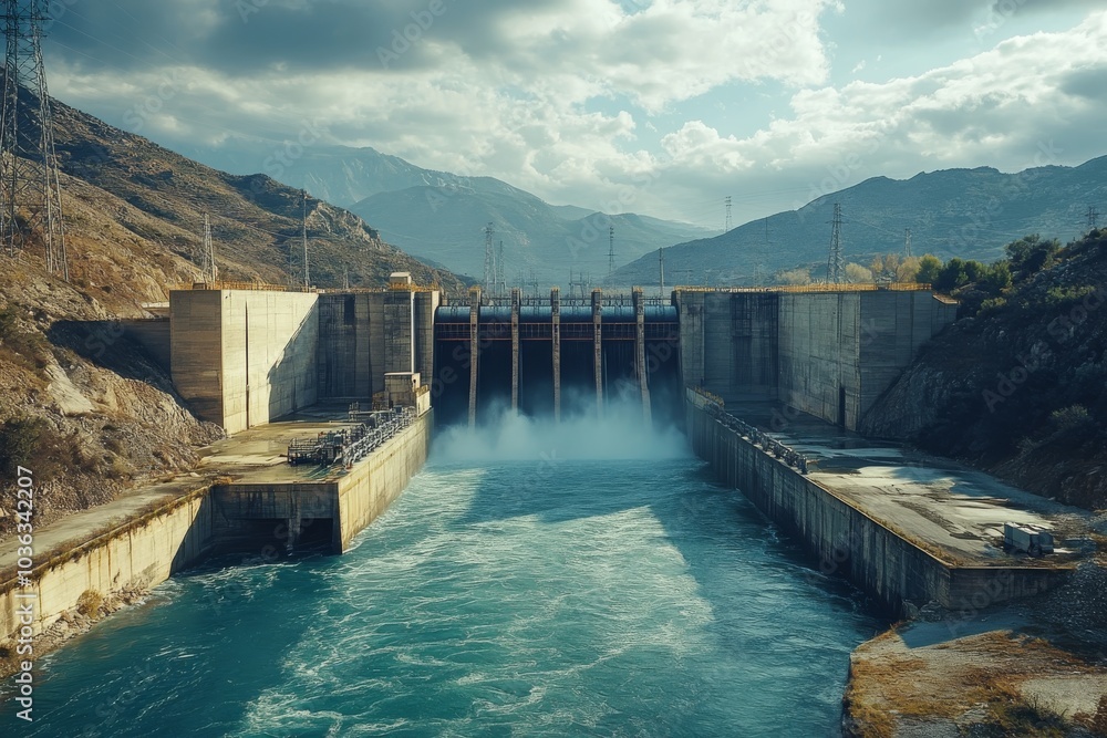 Dam Spillway With Water Flowing Through Gates Dam Spillway With Water Flowing Through Gates