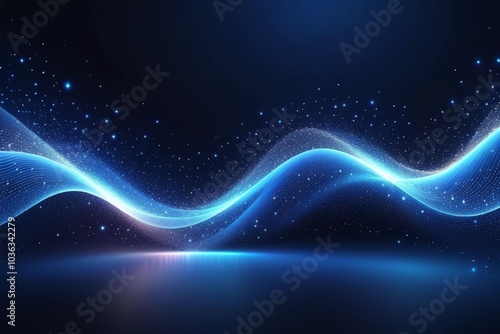 Blue sound waves, abstract background, horizontal composition