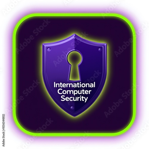 Square-shaped logo with a purple background and a green border. Keyhole in the middle and the words 