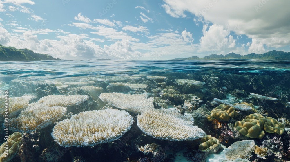 Naklejka premium Underwater Paradise: A View of Coral Reefs in Tropical Waters