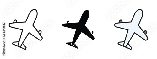 Airplane icon in outline, silhouette amd editable colors. All icons are in fully editable unexpanded vector form, airplane icons set