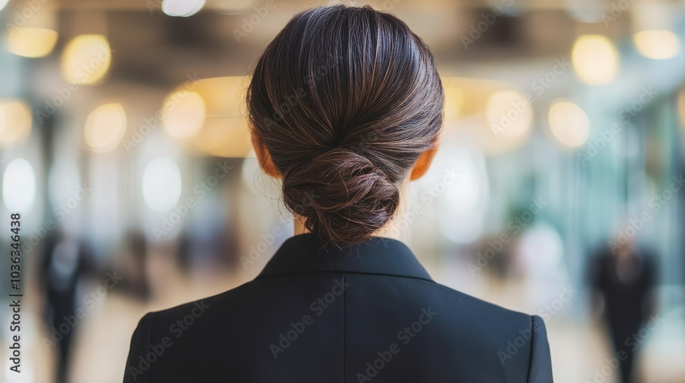 Businesswoman with Elegant Bun in Modern Office Space Businesswoman with Elegant Bun in Modern Office Space