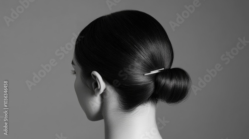 Elegant Hair Bun with Accessory in Monochrome Style