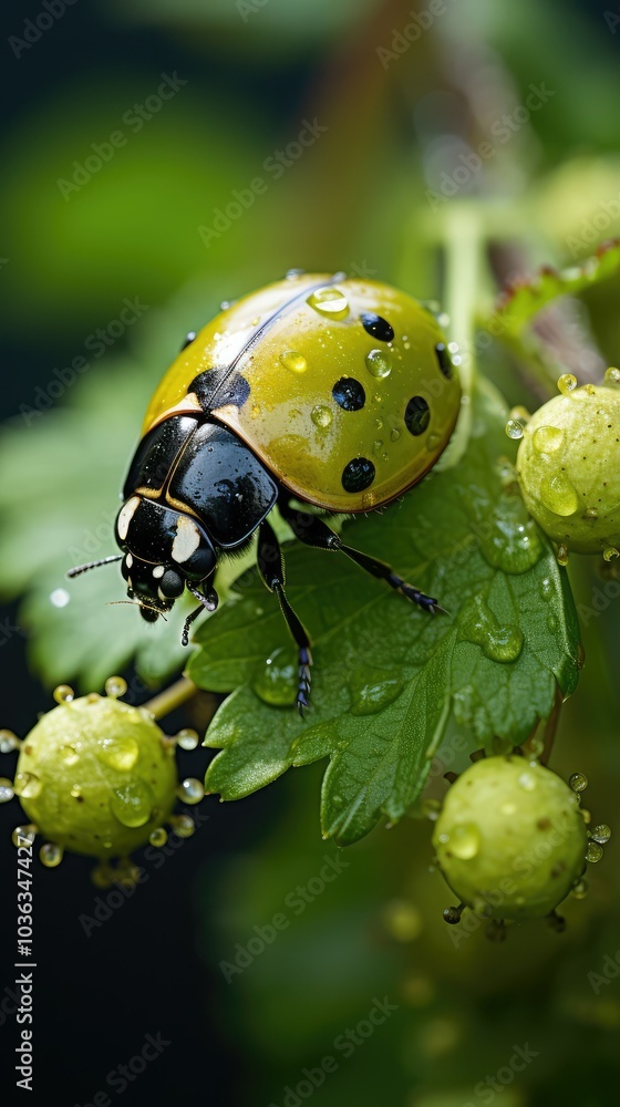 Fototapeta premium Yellow ladybug on a leaf