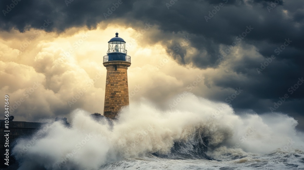A dramatic scene of a lighthouse standing tall against stormy seas, guiding a ship through turbulent waters, symbolizing hope and leadership. A dramatic scene of a lighthouse standing tall against stormy seas, guiding a ship through turbulent waters, symbolizing hope and leadership.