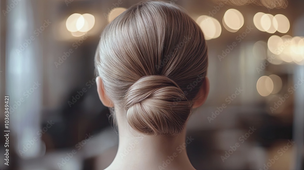 Fototapeta premium Elegant Bun Hairstyle from the Back Perspective