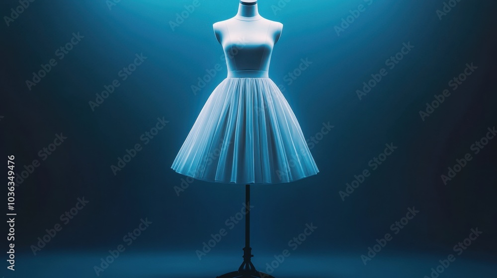 A modern A-line skirt showcased on a mannequin with soft lighting and a simple background. A modern A-line skirt showcased on a mannequin with soft lighting and a simple background.