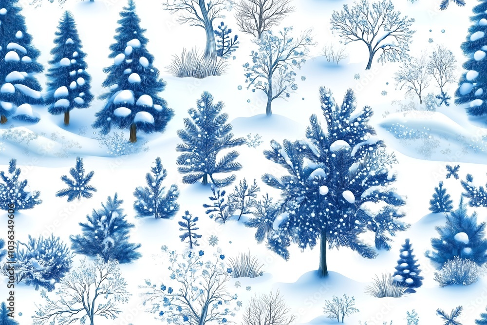 Obraz premium Seamless Winter Forest Pattern with Snow-Covered Trees