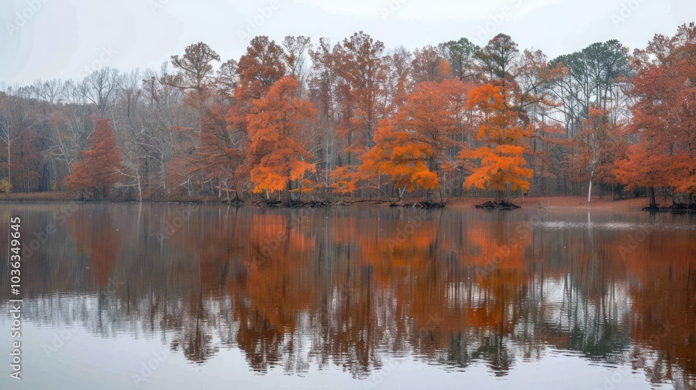 Obraz premium Autumn Reflections on a Still Lake