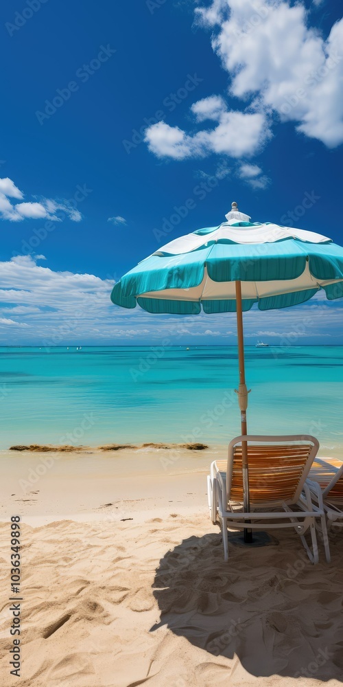 Beach chairs under an umbrella Beach chairs under an umbrella