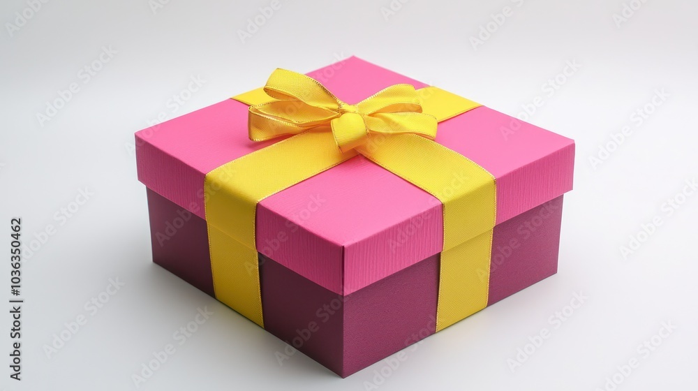 Colorful gift box in pink and yellow, ideal for festive occasions, with ribbon. Colorful gift box in pink and yellow, ideal for festive occasions, with ribbon.