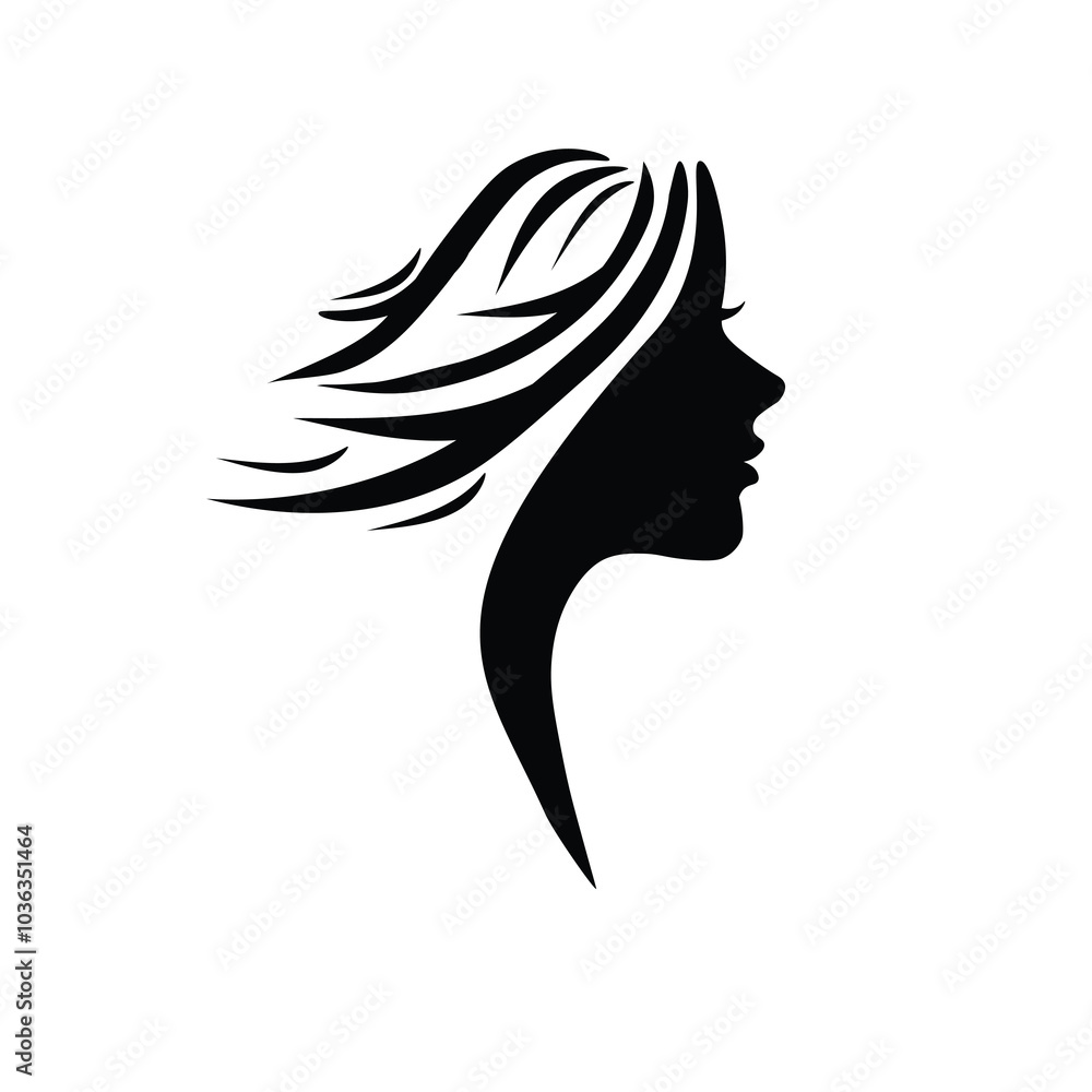 Woman head logo, long hair style, vector art illustration, minimalist Woman head logo, long hair style, vector art illustration, minimalist