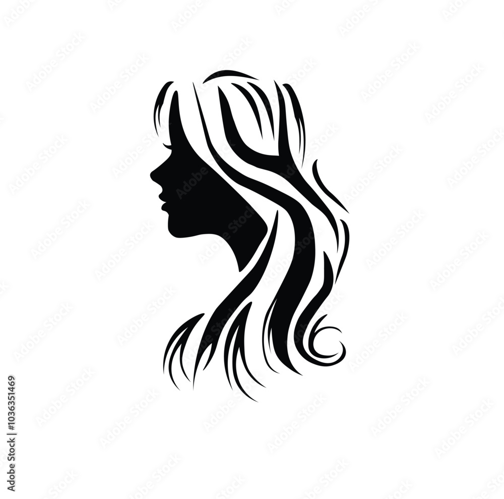 woman logo on white background,woman long hairstyle icon illustration, woman logo on white background,woman long hairstyle icon illustration,