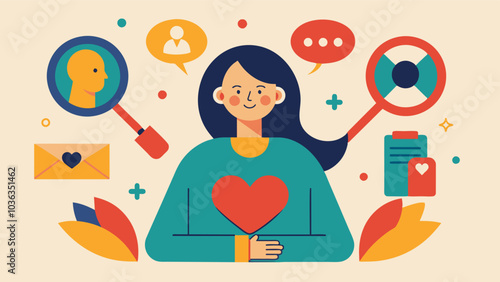 Refraining from seeking constant validation through likes and comments and instead finding selfworth within oneself.. Vector illustration