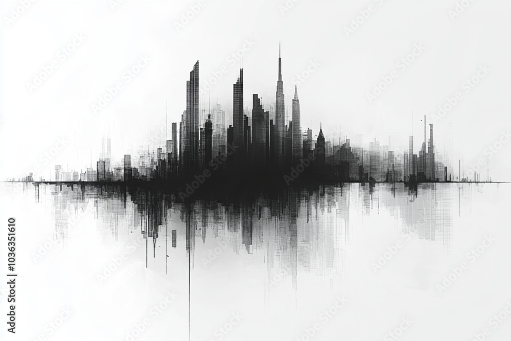 Fototapeta premium A city skyline is reflected in the water