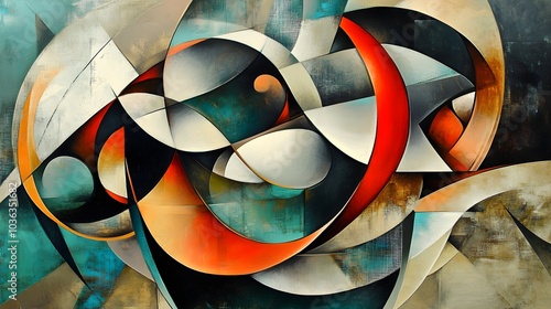 Abstract Geometric Shapes in Orange  Teal  and White