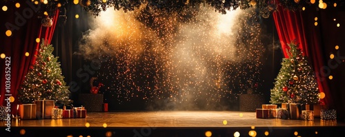 A New Year celebration stage backdrop with ample room for custom messages.