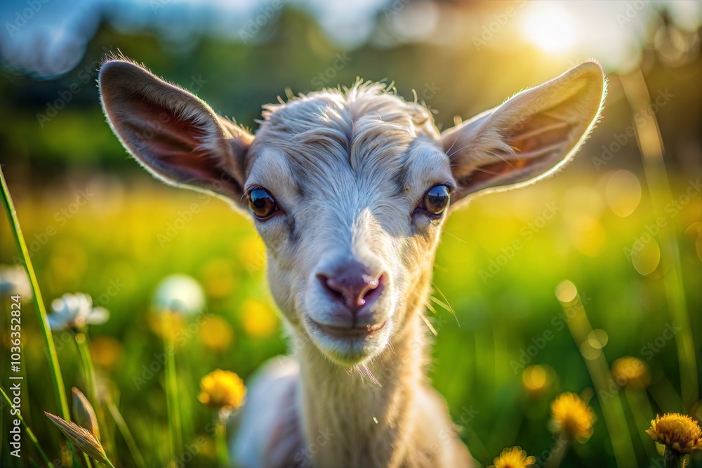 Obraz premium Adorable baby goat in field of flowers farm cute wallpaper