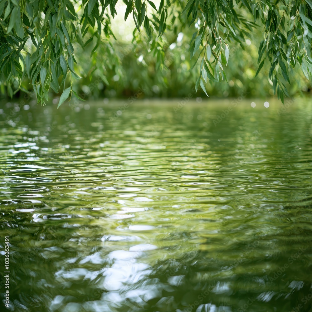 serene green leaves reflecting in calm water serene green leaves reflecting in calm water