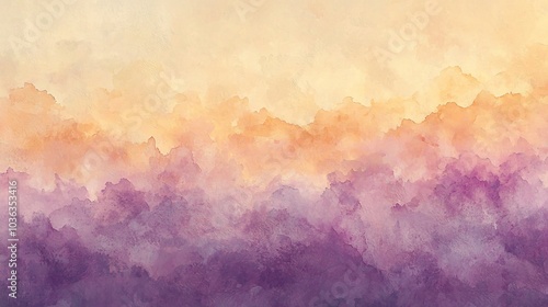 Abstract watercolor painting of a sunset sky with pink, orange, and yellow clouds.