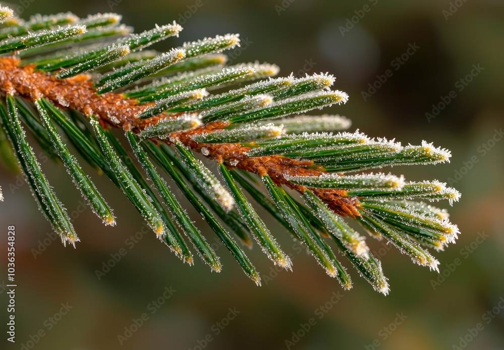 Frost-covered pine needles on a winter morning Frost-covered pine needles on a winter morning