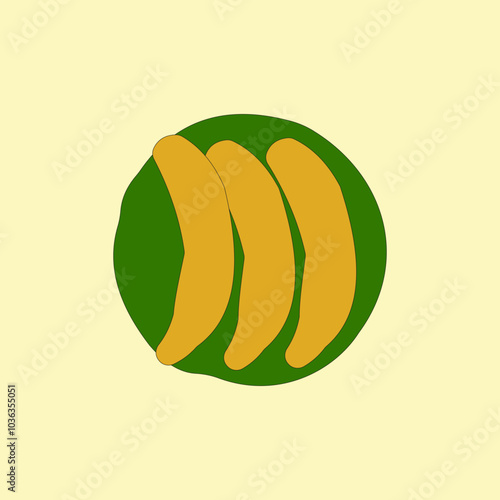 Crispy Banana Chips on a banana leaf vector illustration. Street food Pisang Goreng or fried banana