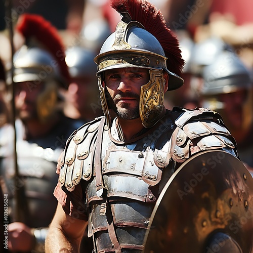 Roman Soldier in Full Armor with a Shield.