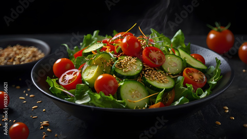 Fresh Vegetable Salad with Cucumbers and Cherry Tomatoes