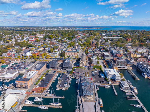 Newport Harbor aerial view in Narragansett Bay, city of Newport, Rhode Island RI, USA. 