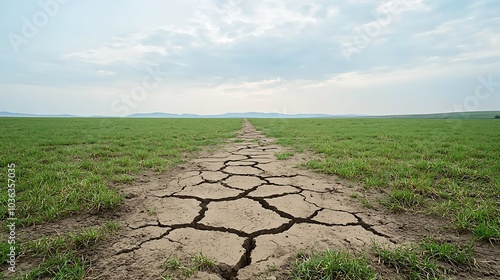 Exploring the impact of drought on landscapes a journey through cracked earth and resilient nature photo