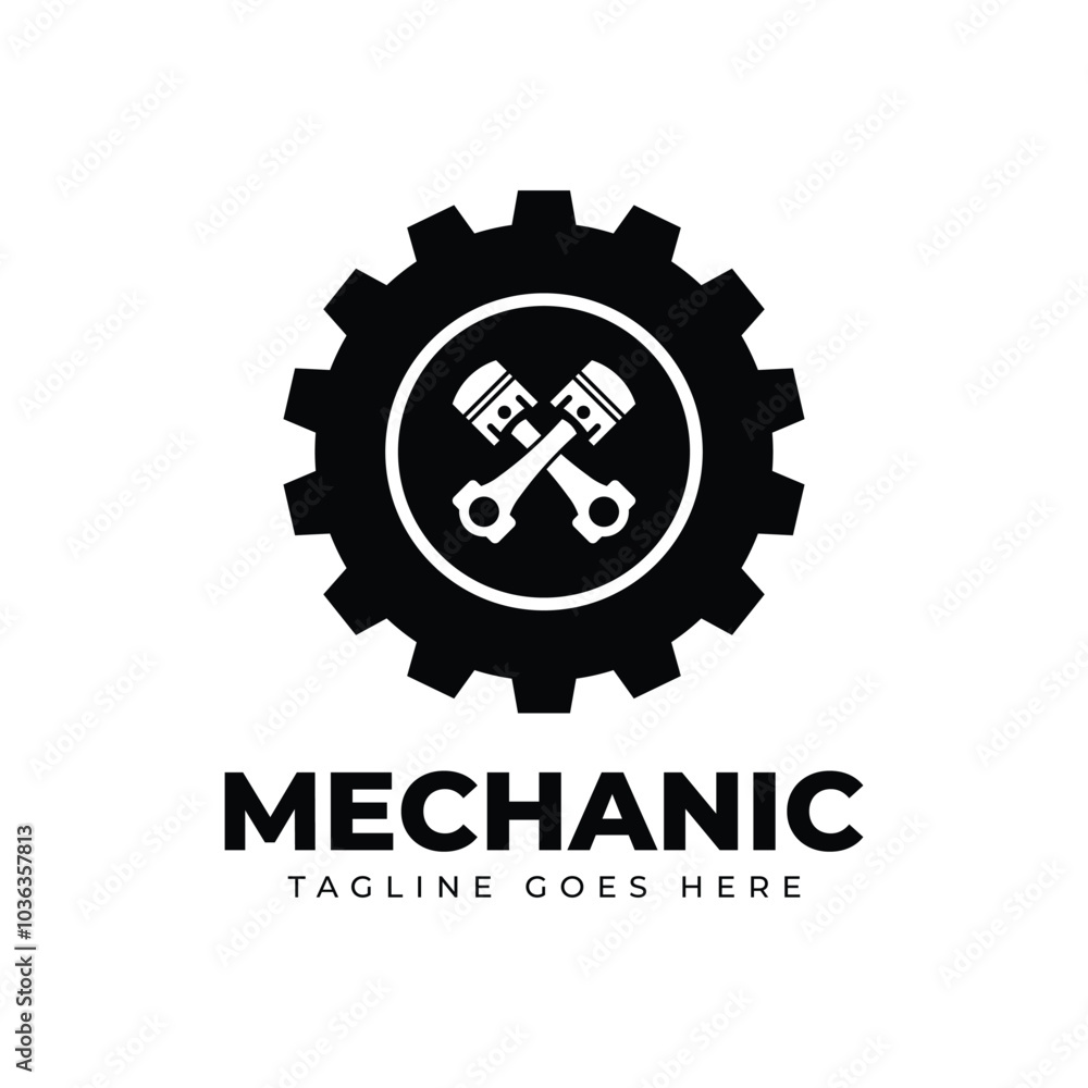Fototapeta premium gear and piston mechanic logo icon vector