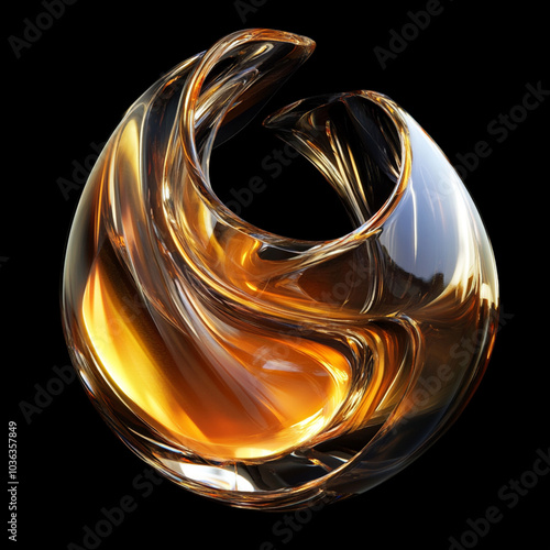 Abstract glass shape on black background 3d render,Generative AI
