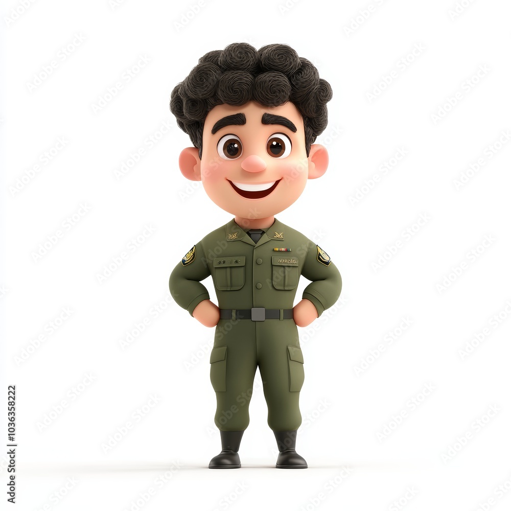 Cartoon Military Man Character Smiling 3D Rendering Green Uniform Isolated Cartoon Military Man Character Smiling 3D Rendering Green Uniform Isolated