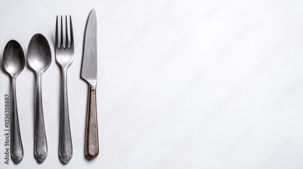 Elegant silverware set on plain background Elegant silverware set on plain background