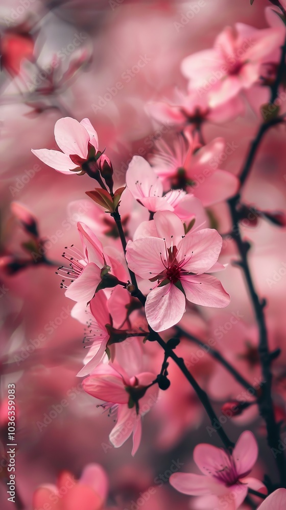 Obraz premium Pink Cherry Blossoms in Bloom: A Delicate Springtime Display