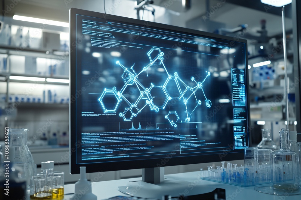 3D Hologram Displaying Complex Molecular Structures 3D Hologram Displaying Complex Molecular Structures