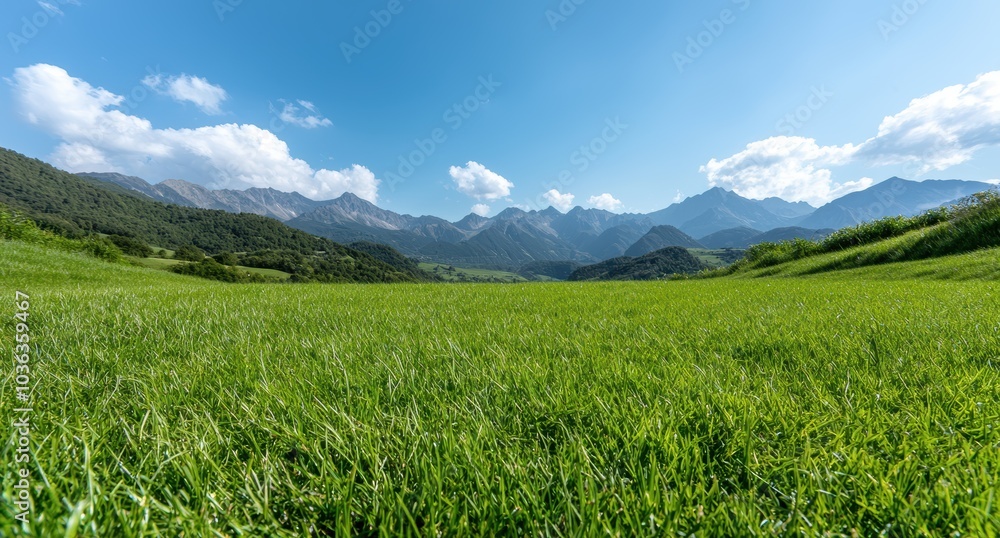 Fototapeta premium Scenic mountain landscape with green meadow