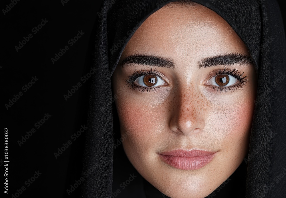 Captivating gaze of a woman in a black hijab Captivating gaze of a woman in a black hijab