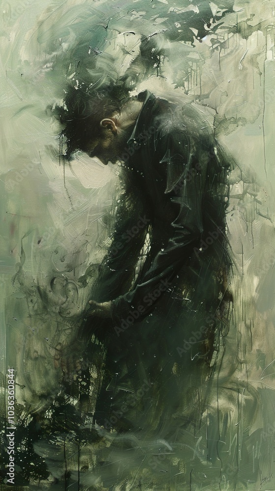 Abstract Figure in Green Hues: A Study in Melancholy Abstract Figure in Green Hues: A Study in Melancholy