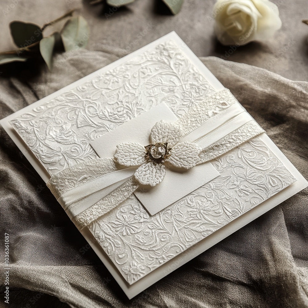 Fototapeta premium Elegant Wedding Invitation with Pearl Detail 