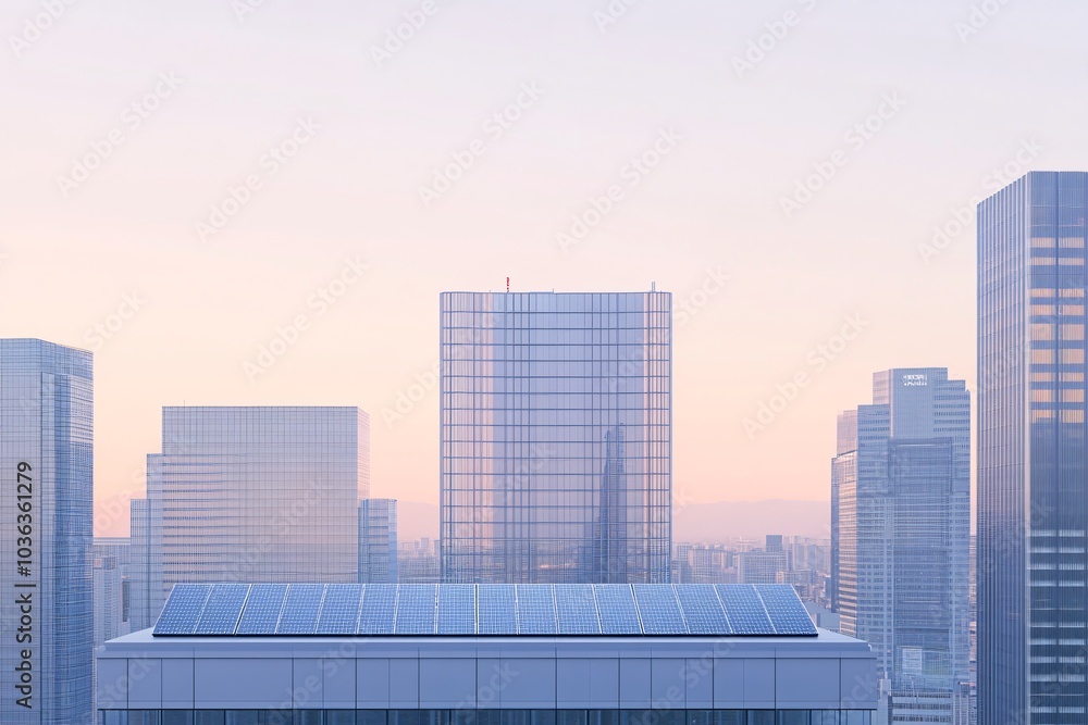 Smart City Buildings with Modern Architecture and Solar Panels Smart City Buildings with Modern Architecture and Solar Panels