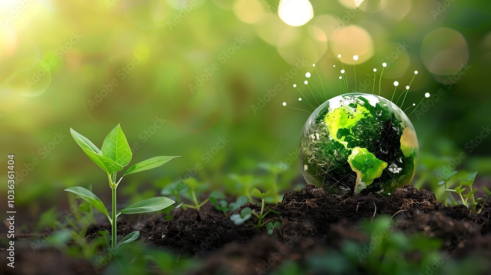 A vibrant globe surrounded by plants, symbolizing environmental sustainability and growth. A vibrant globe surrounded by plants, symbolizing environmental sustainability and growth.