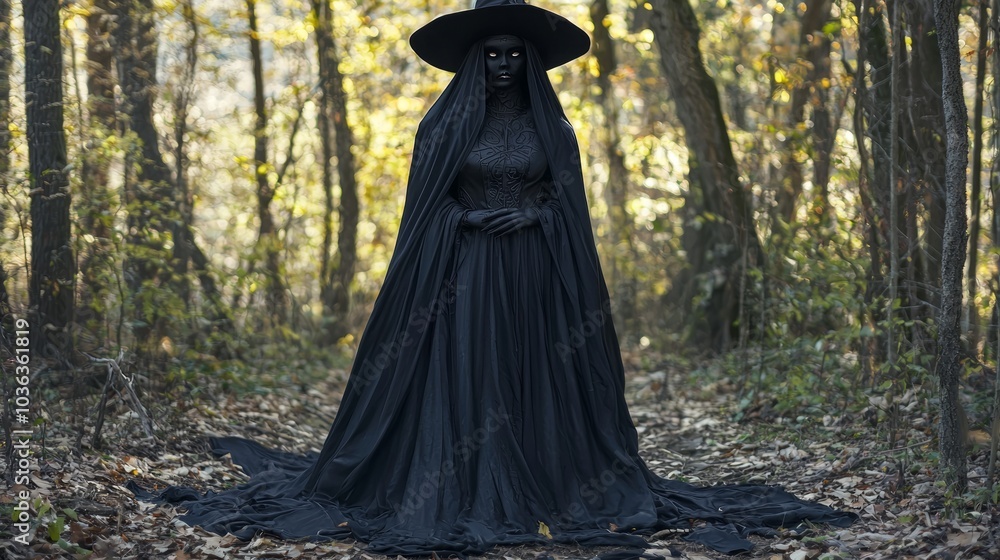Enchanting Witch Costume and Makeup in Spooky Forest - Mystical Halloween Fantasy with Ultra-Detailed Design Enchanting Witch Costume and Makeup in Spooky Forest - Mystical Halloween Fantasy with Ultra-Detailed Design