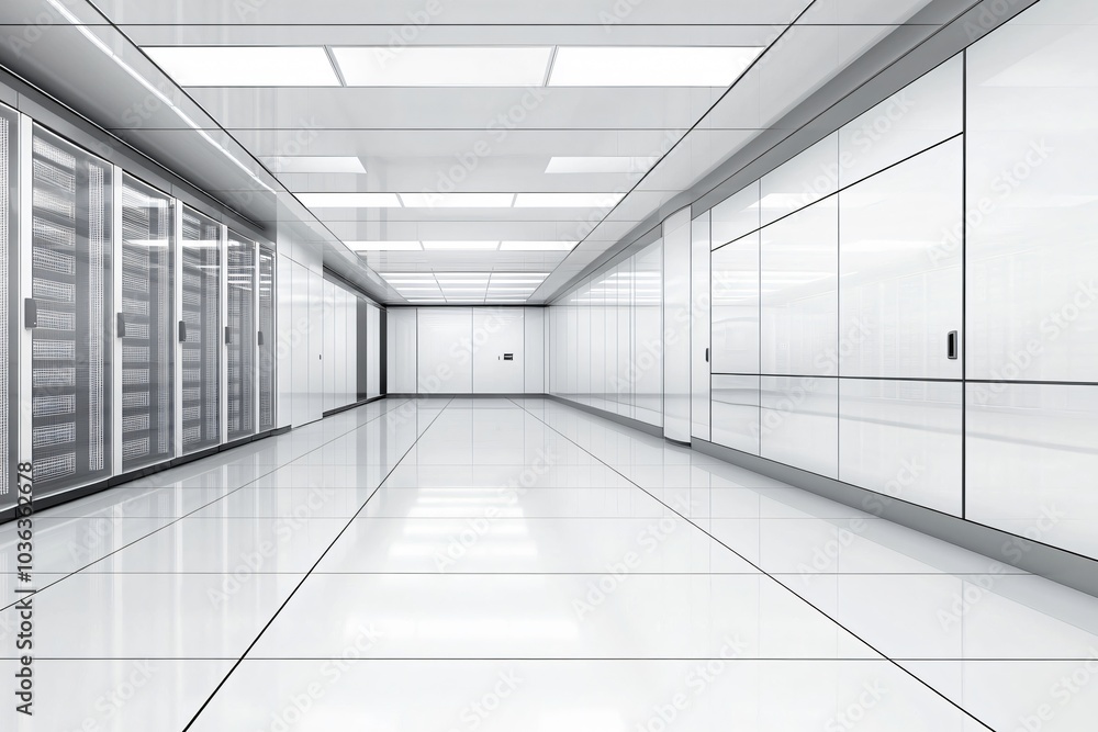 Bright Secure Server Room with Modern Lighting Bright Secure Server Room with Modern Lighting