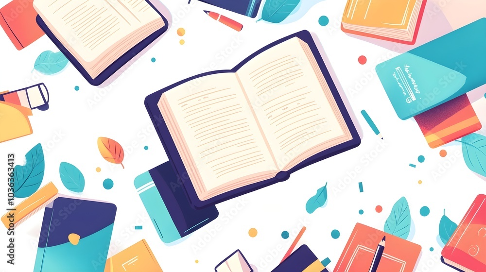 Colorful Books and Pencils Flat Lay Background Colorful Books and Pencils Flat Lay Background