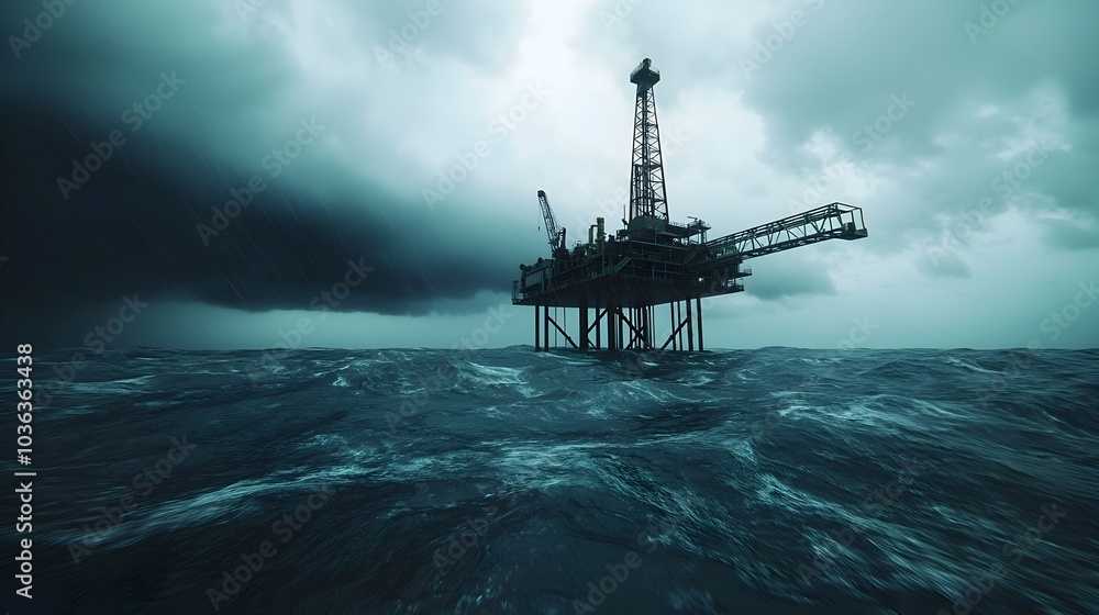 Offshore Oil Rig Weathering a Stormy Sea During Energy Production in Harsh Conditions Offshore Oil Rig Weathering a Stormy Sea During Energy Production in Harsh Conditions